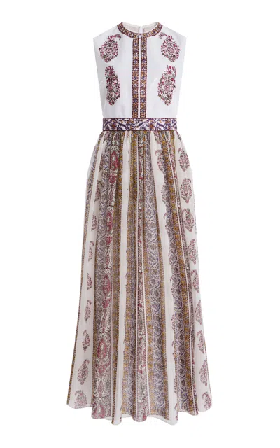 Giambattista Valli Embroidered Sequin Dress With Printed Georgette Pleated Bottom In Multi