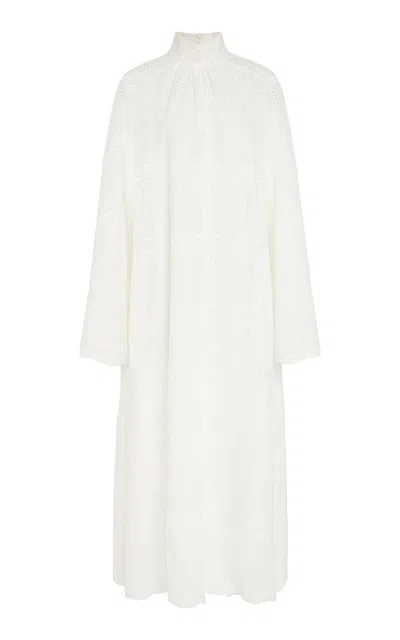 Giambattista Valli Embroidered Voile Caftan Midi Dress In White