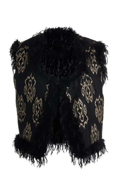 Giambattista Valli Feathered Jacquard Gilet In Black