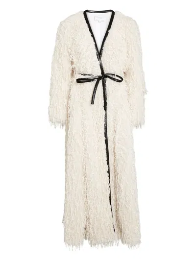 Giambattista Valli Gewickelter Mantel Mit Federn In White