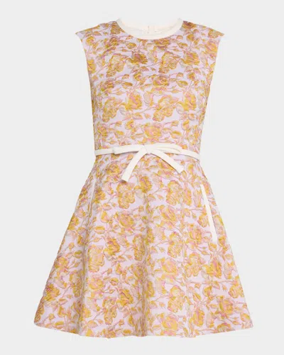 Giambattista Valli Floral Brocade Sleeveless Mini Dress In Rosemulti