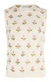 Giambattista Valli Floral Cashmere-silk Top In Ivory