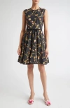 Giambattista Valli Floral Cotton Poplin Fit & Flare Dress In Black