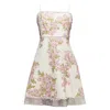 Giambattista Valli Floral Cotton Tweed Sheer Hem Dress In White