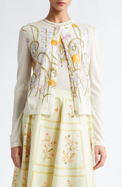 Giambattista Valli Floral Embroidered Cashmere & Silk Cardigan In Ivory