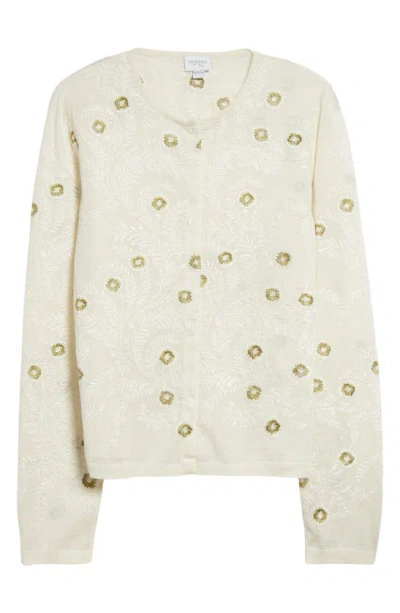 Giambattista Valli Floral Embroidered Cashmere & Silk Cardigan In Ivory