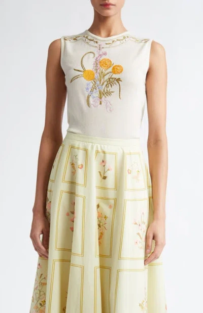 Giambattista Valli Floral Embroidered Cashmere & Silk Sleeveless Sweater In Ivory