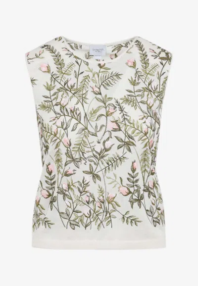 GIAMBATTISTA VALLI FLORAL-EMBROIDERED CASHMERE AND SILK TOP