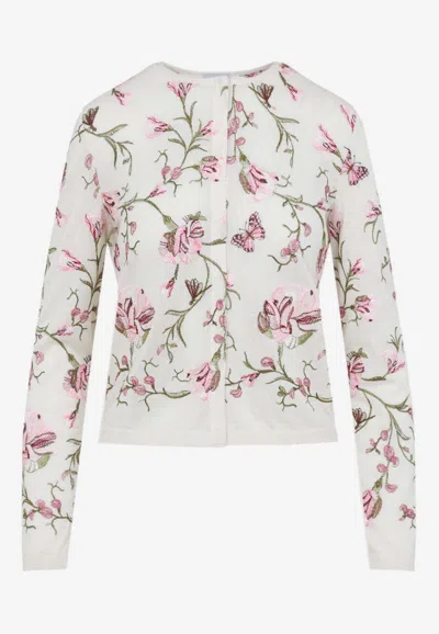 Giambattista Valli Floral-embroidered Cashmere Cardigan In Beige