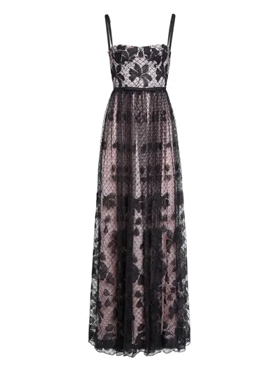 Giambattista Valli Floral-embroidered Corset Dress In Black