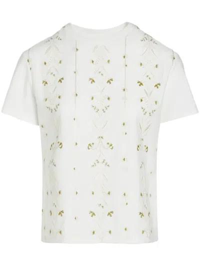 Giambattista Valli Floral-embroidered Cotton T-shirt In White