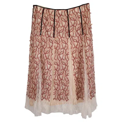 Pre-owned Giambattista Valli Floral Embroidered Midi Skirt In Red Polyamide