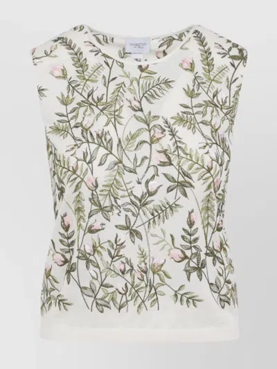 GIAMBATTISTA VALLI FLORAL EMBROIDERED SLEEVELESS KNIT TOP