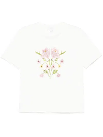 Giambattista Valli Floral-embroidered T-shirt In 白色