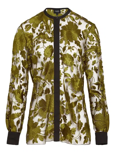 Giambattista Valli Floral-embroidered Tulle Blouse In Green