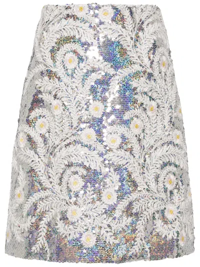 Giambattista Valli Floral Embroidery A-line Skirt In Metallic