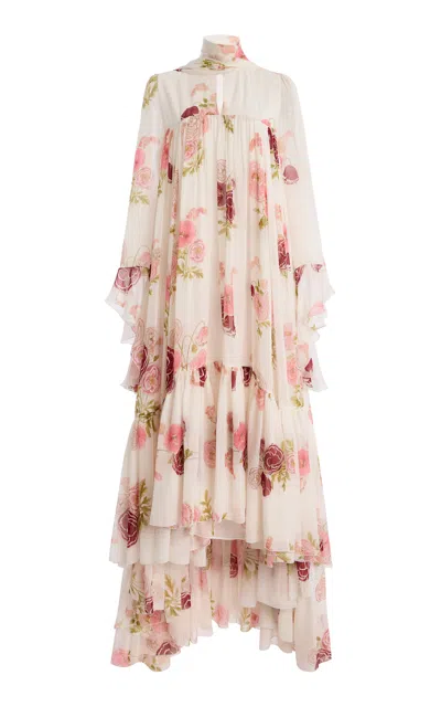 Giambattista Valli Floral Georgette Maxi Dress In Neutral