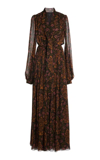 Giambattista Valli Floral Georgette Maxi Dress In Brown
