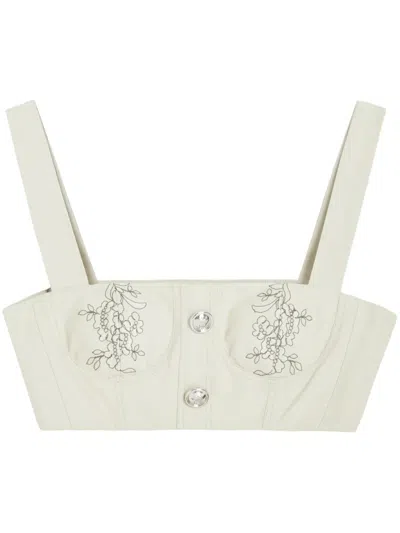 Giambattista Valli Floral-jacquard Cropped Top In Neutrals