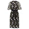Giambattista Valli Floral Lace Cape Back Belt Tie Dress In Black