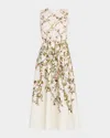 Giambattista Valli Floral Lattice-print Popeline Sleeveless Midi Dress In Multi