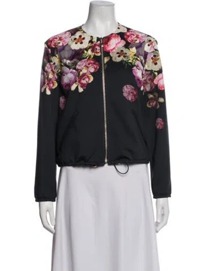 Pre-owned Giambattista Valli Floral Print Bomber Jacket In Blue