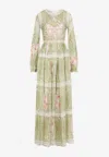 Giambattista Valli Georgette Green And Pink Silk Long Dress In Green