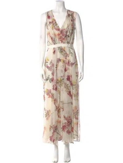 Pre-owned Giambattista Valli Floral Print Long Dress In Neutral