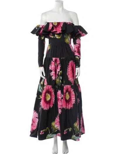 Pre-owned Giambattista Valli Floral Print Long Dress W/ Tags In Black