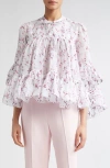Giambattista Valli Floral Print Ruffle Cotton Lawn Top In White