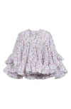 Giambattista Valli Floral Print Ruffle Cotton Lawn Top In White/red