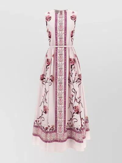 GIAMBATTISTA VALLI FLORAL PRINT SLEEVELESS BELTED MIDI DRESS