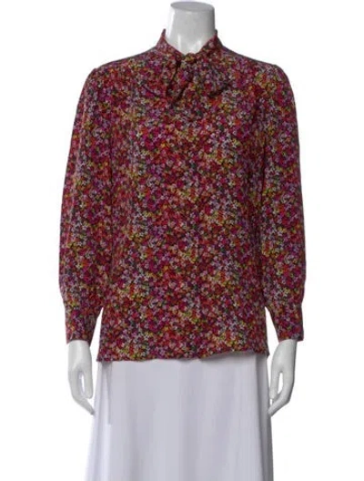 Pre-owned Giambattista Valli Floral Print Tie Neck Blouse In Multi