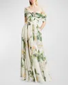 GIAMBATTISTA VALLI FLORAL-PRINT TWISTED OFF-THE-SHOULDER GOWN