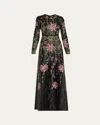 Giambattista Valli Floral Sequined Long-sleeve A-line Gown In Animal Print