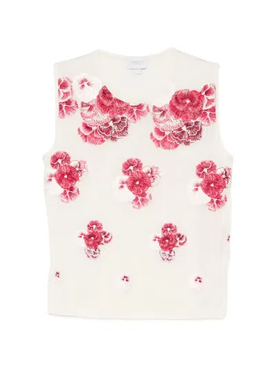 Giambattista Valli Ruby Pansies Cashmere Tank Top In Ivory In White