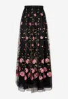 Giambattista Valli Floral-embroidered Tulle Maxi Skirt In Black