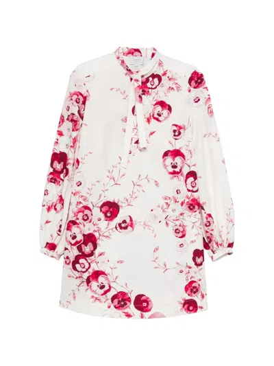 Giambattista Valli Floral-print Tie-neck Mini Dress In White