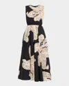 Giambattista Valli Flower-print Popeline Sleeveless Midi Dress In Black