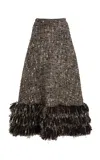 Giambattista Valli Fringed Bouclé Midi Skirt In Brown