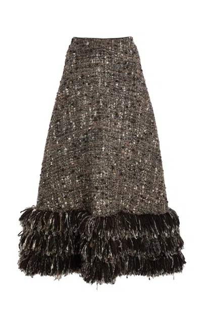 Giambattista Valli Fringed Bouclé Midi Skirt In Brown