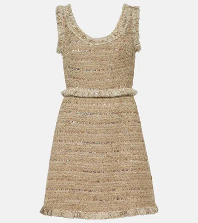Giambattista Valli Fringed Bouclé Minidress In Gold