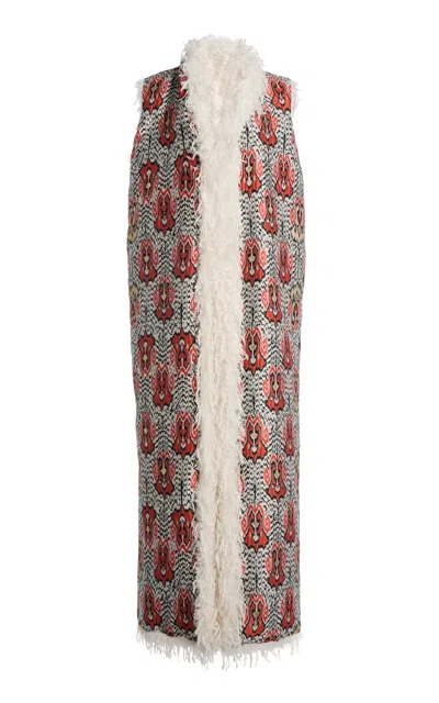 Giambattista Valli Fringed Georgette Gilet In Ivory