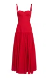 Giambattista Valli Gathered Cotton Poplin Midi Dress In Red