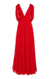 Giambattista Valli Gathered Georgette Dress In Red