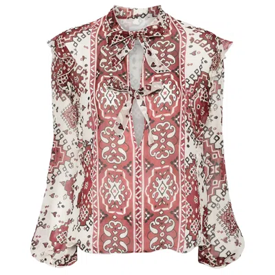 Giambattista Valli Georgette Printed Ruffles Blouse In Brown