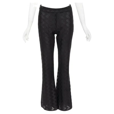 Pre-owned Giambattista Valli Giamba Black Zigzag Lace Lined Flare Pants It40 Xs