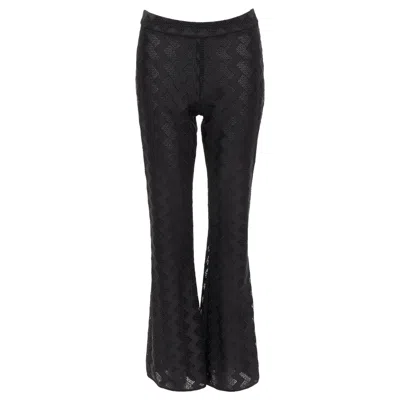 Pre-owned Giambattista Valli Giamba Black Zigzag Lace Lined Flare Pants It40 Xs