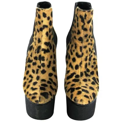 Pre-owned Giambattista Valli Giambatista Valli Wedge Boots In Leopard Printed Foal Size 38 In Black