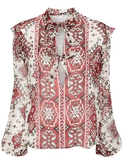 Giambattista Valli Graphic-print Silk Blouse In Red